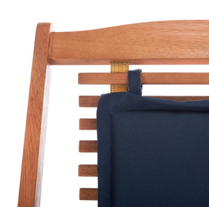 Safavieh RENDI Relax Chair - Elegant Outdoor Lounge Seat with Eucalyptus Frame and Comfortable Navy Pillow Natural / Navy PAT7048A-SET2