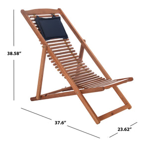 Safavieh RENDI Relax Chair - Elegant Outdoor Lounge Seat with Eucalyptus Frame and Comfortable Navy Pillow Natural / Navy PAT7048A-SET2
