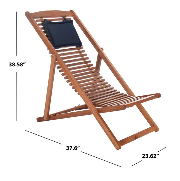 Safavieh RENDI Relax Chair - Elegant Outdoor Lounge Seat with Eucalyptus Frame and Comfortable Navy Pillow Natural / Navy PAT7048A-SET2