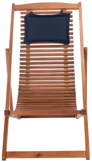 Safavieh RENDI Relax Chair - Elegant Outdoor Lounge Seat with Eucalyptus Frame and Comfortable Navy Pillow Natural / Navy PAT7048A-SET2