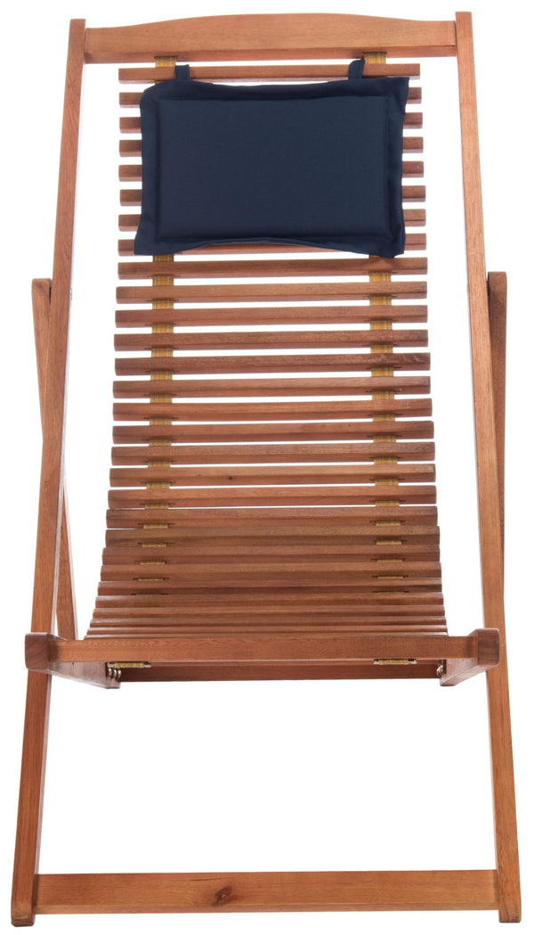 Safavieh RENDI Relax Chair - Elegant Outdoor Lounge Seat with Eucalyptus Frame and Comfortable Navy Pillow Natural / Navy PAT7048A-SET2