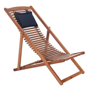 Safavieh RENDI Relax Chair - Elegant Outdoor Lounge Seat with Eucalyptus Frame and Comfortable Navy Pillow Natural / Navy PAT7048A-SET2