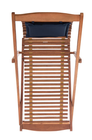 Safavieh RENDI Relax Chair - Elegant Outdoor Lounge Seat with Eucalyptus Frame and Comfortable Navy Pillow Natural / Navy PAT7048A-SET2