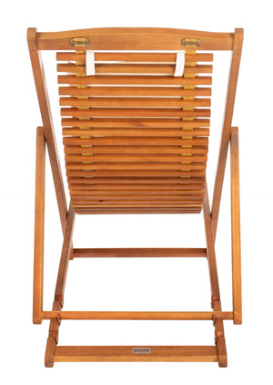 Safavieh RENDI Relax Chair - Elegant Outdoor Lounge Seat with Eucalyptus Frame and Comfortable Navy Pillow Natural / Beige PAT7048B-SET2