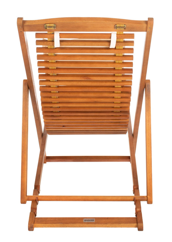 Safavieh RENDI Relax Chair - Elegant Outdoor Lounge Seat with Eucalyptus Frame and Comfortable Navy Pillow Natural / Beige PAT7048B-SET2