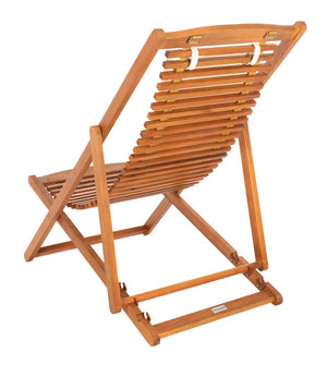 Safavieh RENDI Relax Chair - Elegant Outdoor Lounge Seat with Eucalyptus Frame and Comfortable Navy Pillow Natural / Beige PAT7048B-SET2