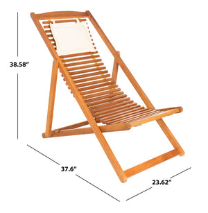 Safavieh RENDI Relax Chair - Elegant Outdoor Lounge Seat with Eucalyptus Frame and Comfortable Navy Pillow Natural / Beige PAT7048B-SET2