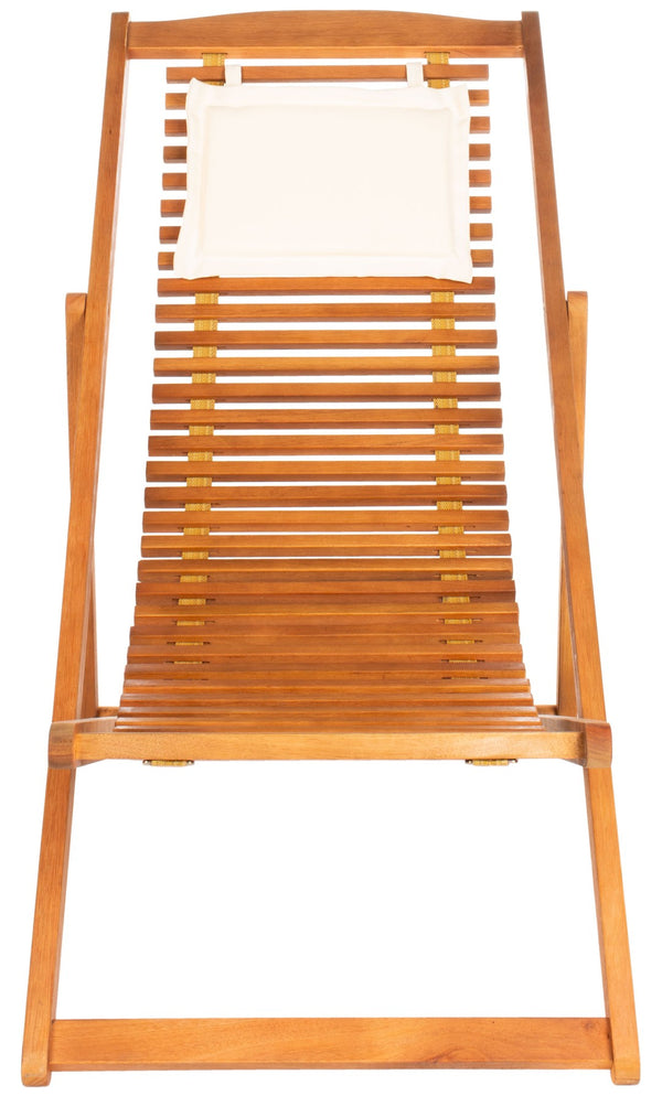 Safavieh RENDI Relax Chair - Elegant Outdoor Lounge Seat with Eucalyptus Frame and Comfortable Navy Pillow Natural / Beige PAT7048B-SET2