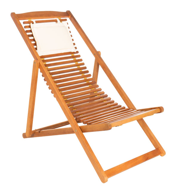 Safavieh RENDI Relax Chair - Elegant Outdoor Lounge Seat with Eucalyptus Frame and Comfortable Navy Pillow Natural / Beige PAT7048B-SET2