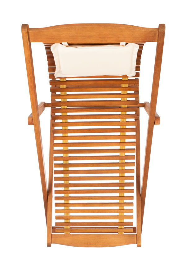 Safavieh RENDI Relax Chair - Elegant Outdoor Lounge Seat with Eucalyptus Frame and Comfortable Navy Pillow Natural / Beige PAT7048B-SET2