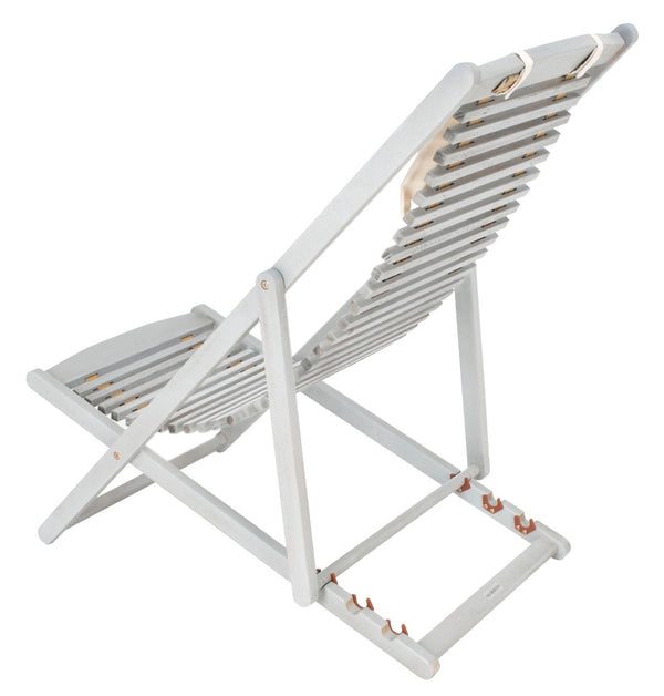Safavieh RENDI Relax Chair - Elegant Outdoor Lounge Seat with Eucalyptus Frame and Comfortable Navy Pillow Grey / Beige PAT7048C-SET2