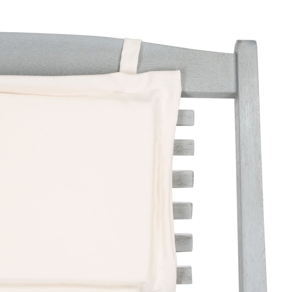 Safavieh RENDI Relax Chair - Elegant Outdoor Lounge Seat with Eucalyptus Frame and Comfortable Navy Pillow Grey / Beige PAT7048C-SET2