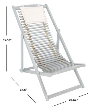 Safavieh RENDI Relax Chair - Elegant Outdoor Lounge Seat with Eucalyptus Frame and Comfortable Navy Pillow Grey / Beige PAT7048C-SET2