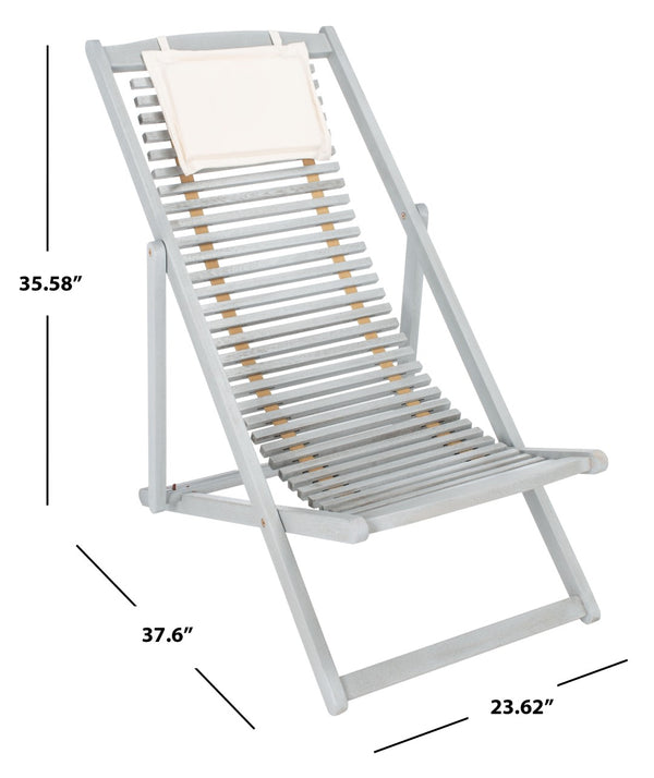 Safavieh RENDI Relax Chair - Elegant Outdoor Lounge Seat with Eucalyptus Frame and Comfortable Navy Pillow Grey / Beige PAT7048C-SET2