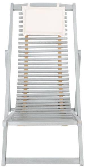 Safavieh RENDI Relax Chair - Elegant Outdoor Lounge Seat with Eucalyptus Frame and Comfortable Navy Pillow Grey / Beige PAT7048C-SET2