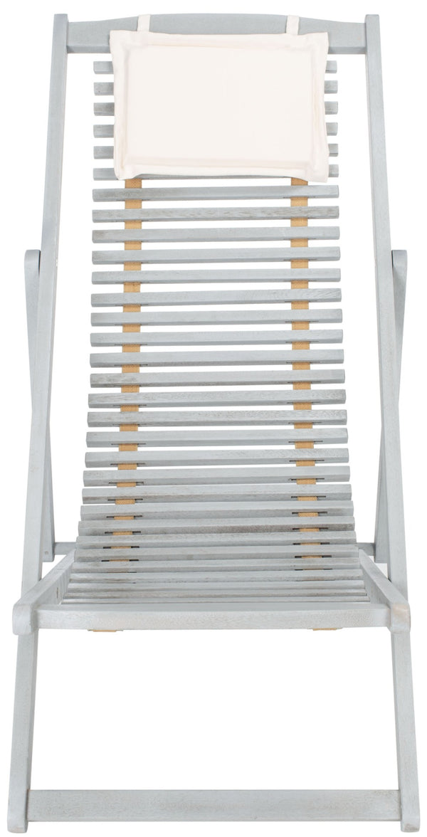 Safavieh RENDI Relax Chair - Elegant Outdoor Lounge Seat with Eucalyptus Frame and Comfortable Navy Pillow Grey / Beige PAT7048C-SET2