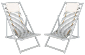 Safavieh RENDI Relax Chair - Elegant Outdoor Lounge Seat with Eucalyptus Frame and Comfortable Navy Pillow Grey / Beige PAT7048C-SET2