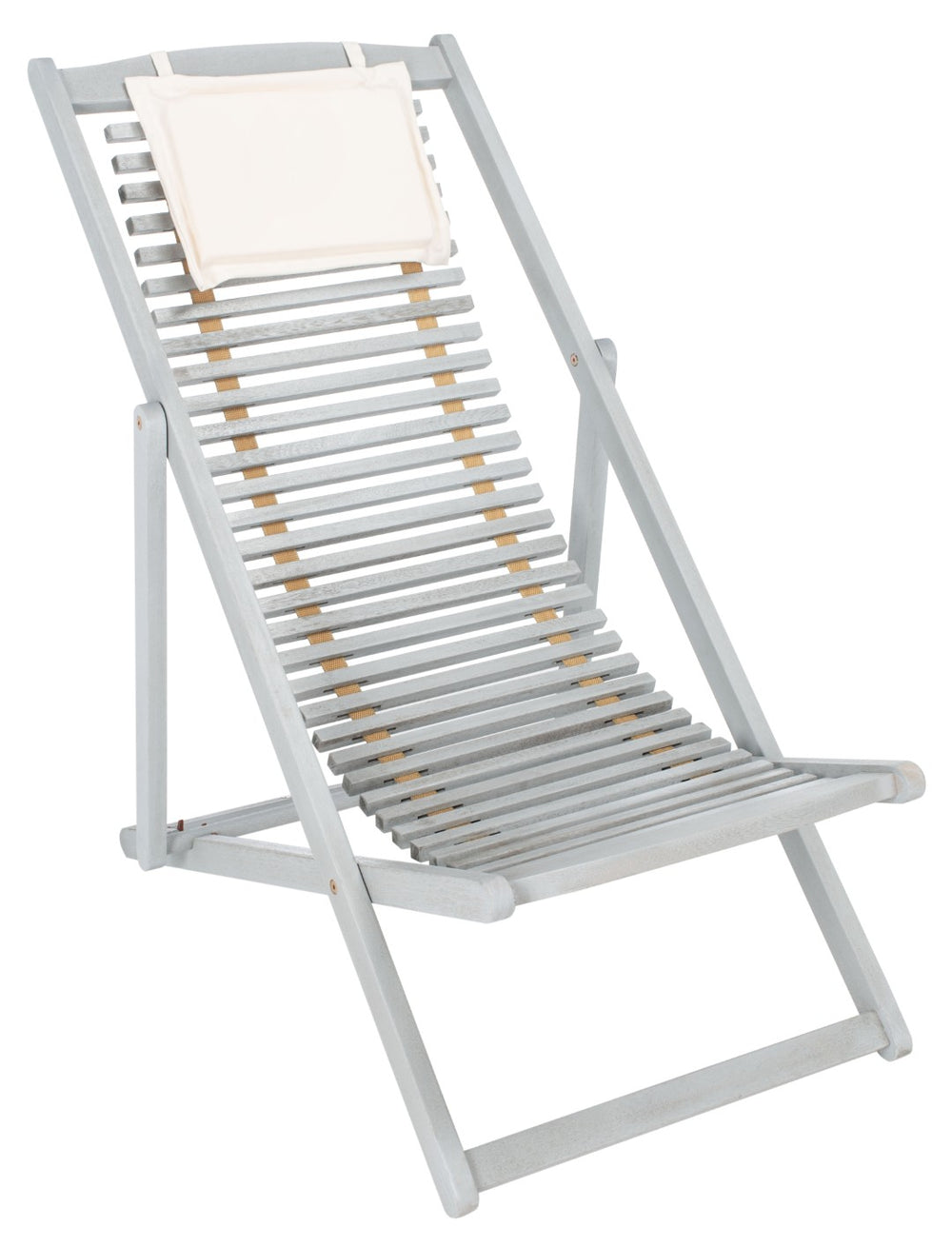 Safavieh RENDI Relax Chair - Elegant Outdoor Lounge Seat with Eucalyptus Frame and Comfortable Navy Pillow Grey / Beige PAT7048C-SET2