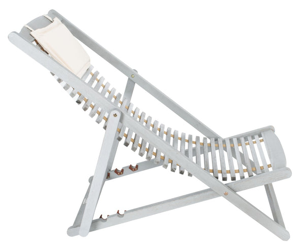 Safavieh RENDI Relax Chair - Elegant Outdoor Lounge Seat with Eucalyptus Frame and Comfortable Navy Pillow Grey / Beige PAT7048C-SET2