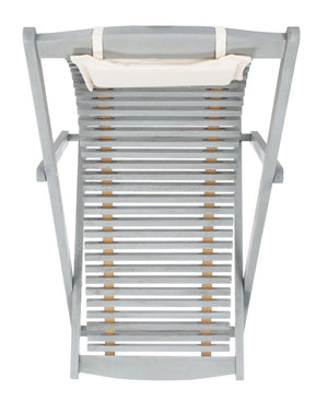 Safavieh RENDI Relax Chair - Elegant Outdoor Lounge Seat with Eucalyptus Frame and Comfortable Navy Pillow Grey / Beige PAT7048C-SET2