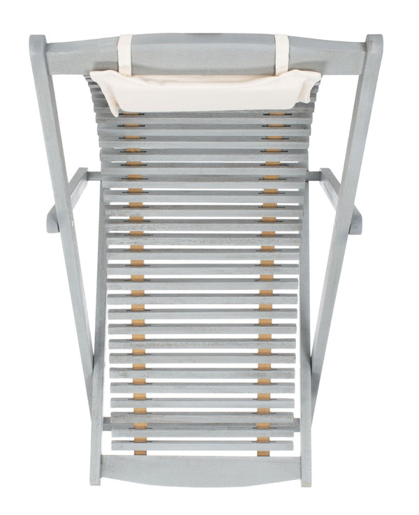 Safavieh RENDI Relax Chair - Elegant Outdoor Lounge Seat with Eucalyptus Frame and Comfortable Navy Pillow Grey / Beige PAT7048C-SET2
