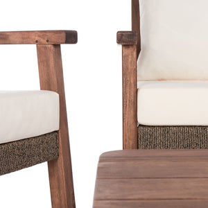 Safavieh Reid 4 Pc Outdoor Living Set - Natural Finish With Cozy Beige Cushions For Ultimate Comfort And Style Natural ,Beige  Pat7051a