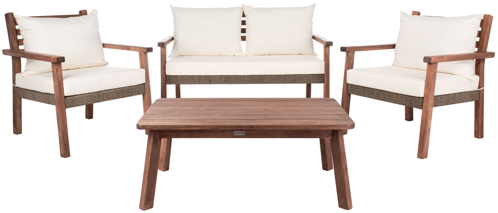 Safavieh Reid 4 Pc Outdoor Living Set - Natural Finish With Cozy Beige Cushions For Ultimate Comfort And Style Natural ,Beige  Pat7051a