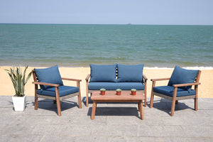 Safavieh Reid 4 Pc Outdoor Living Set - Natural Finish With Cozy Beige Cushions For Ultimate Comfort And Style Natural ,Beige  Pat7051a