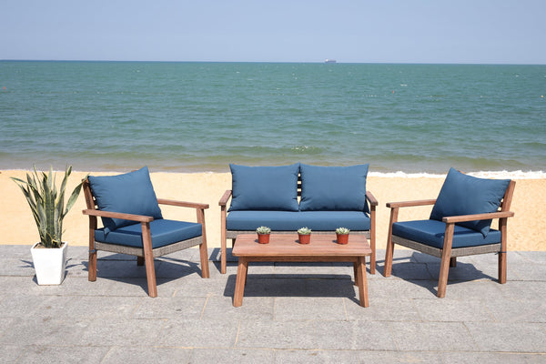 Safavieh Reid 4 Pc Outdoor Living Set - Natural Finish With Cozy Beige Cushions For Ultimate Comfort And Style Natural ,Beige  Pat7051a