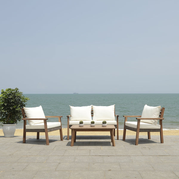 Safavieh Reid 4 Pc Outdoor Living Set - Natural Finish With Cozy Beige Cushions For Ultimate Comfort And Style Natural ,Beige  Pat7051a