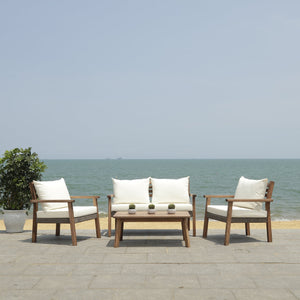 Safavieh Reid 4 Pc Outdoor Living Set - Natural Finish With Cozy Beige Cushions For Ultimate Comfort And Style Natural ,Beige  Pat7051a