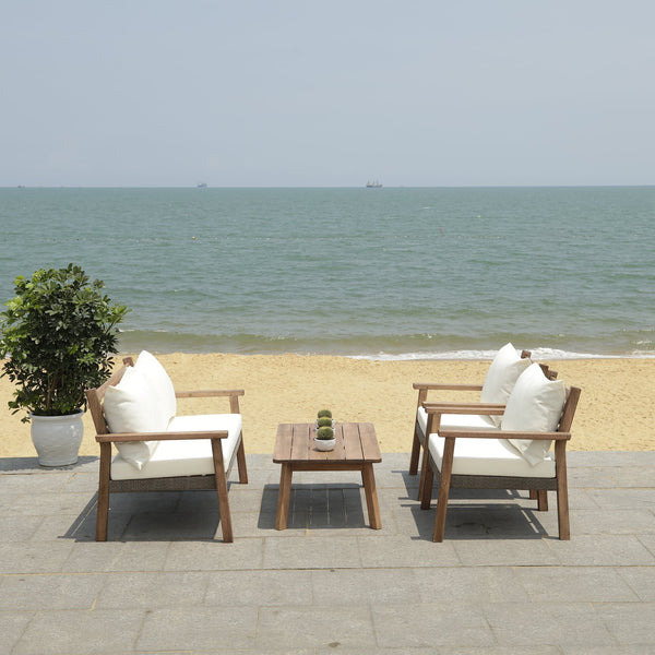 Safavieh Reid 4 Pc Outdoor Living Set - Natural Finish With Cozy Beige Cushions For Ultimate Comfort And Style Natural ,Beige  Pat7051a