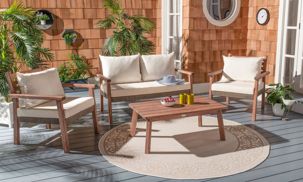 Safavieh Reid 4 Pc Outdoor Living Set - Natural Finish With Cozy Beige Cushions For Ultimate Comfort And Style Natural ,Beige  Pat7051a