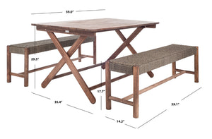 Safavieh Jardin 3pc Dining Set Grey Wash,Natural,Beige Wood,Rope Pat7052a