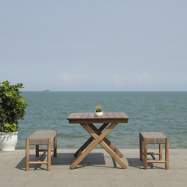 Safavieh Jardin 3pc Dining Set Grey Wash,Natural,Beige Wood,Rope Pat7052a