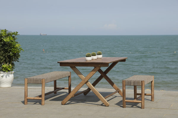 Safavieh Jardin 3pc Dining Set Grey Wash,Natural,Beige Wood,Rope Pat7052a