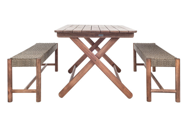 Safavieh Jardin 3pc Dining Set Grey Wash,Natural,Beige Wood,Rope Pat7052a