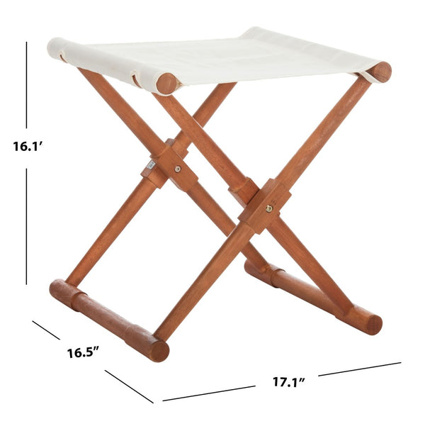 Safavieh BREANNE Outdoor Stool with Stylish Navy Upholstery - Perfect for Patios, Decks, and Lounging Areas Natural / Beige PAT7053A-SET2