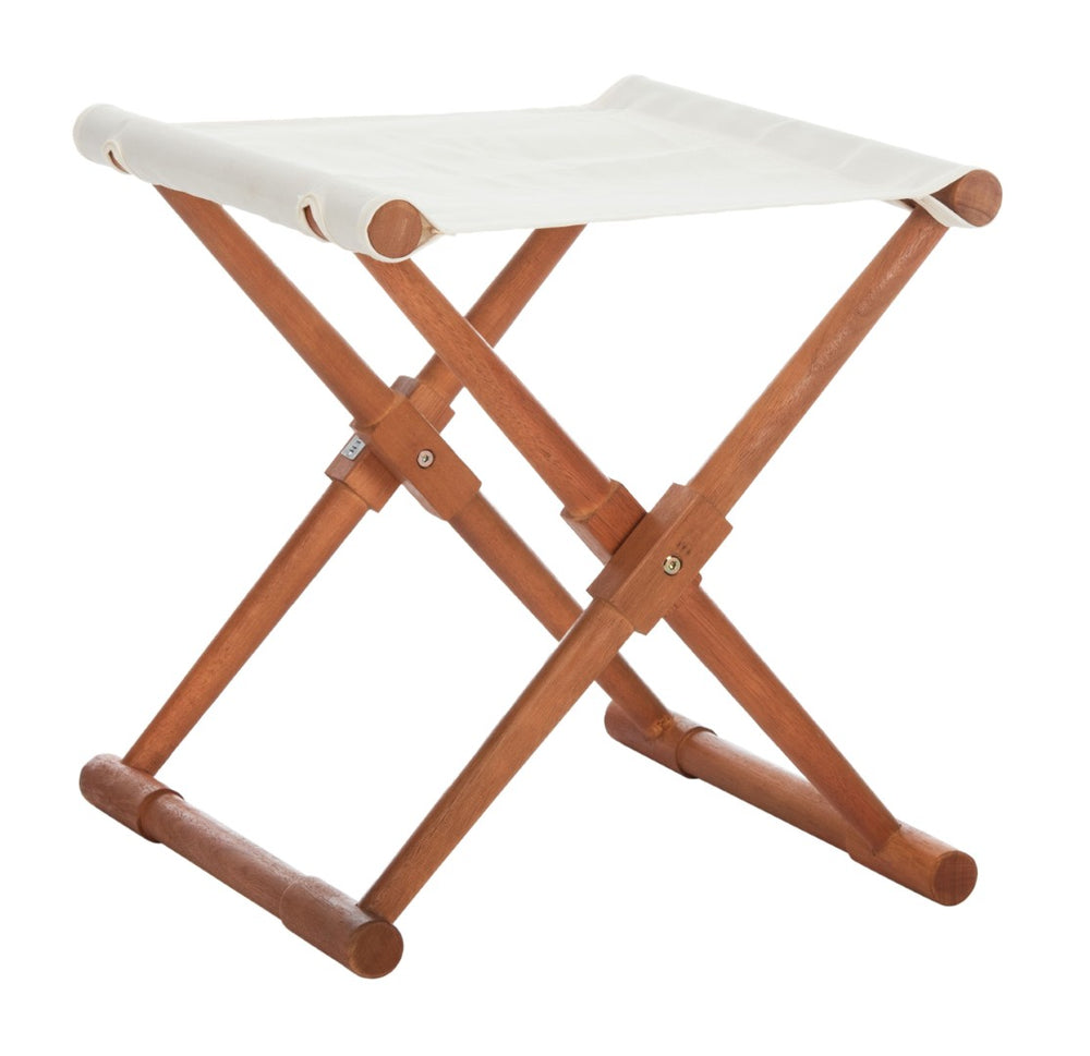 Safavieh BREANNE Outdoor Stool with Stylish Navy Upholstery - Perfect for Patios, Decks, and Lounging Areas Natural / Beige PAT7053A-SET2
