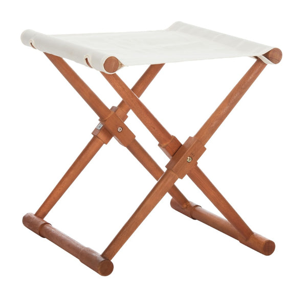 Safavieh BREANNE Outdoor Stool with Stylish Navy Upholstery - Perfect for Patios, Decks, and Lounging Areas Natural / Beige PAT7053A-SET2