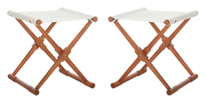 Safavieh BREANNE Outdoor Stool with Stylish Navy Upholstery - Perfect for Patios, Decks, and Lounging Areas Natural / Beige PAT7053A-SET2