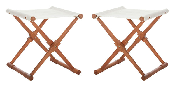 Safavieh BREANNE Outdoor Stool with Stylish Navy Upholstery - Perfect for Patios, Decks, and Lounging Areas Natural / Beige PAT7053A-SET2