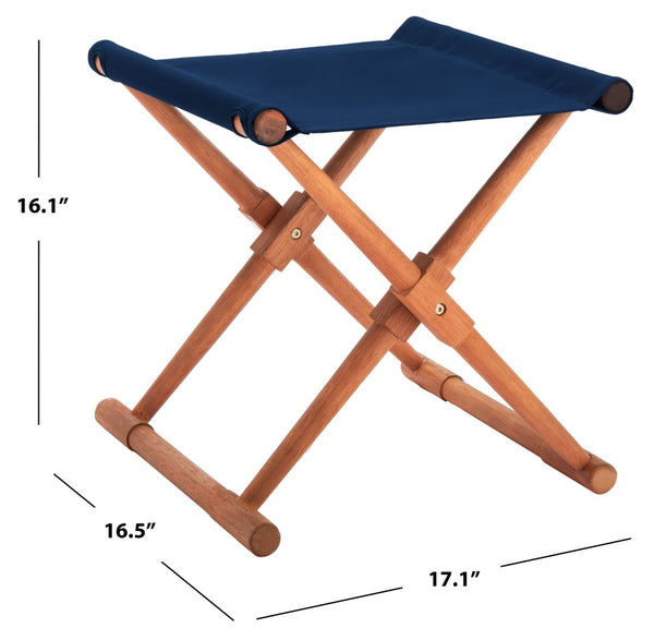 Safavieh BREANNE Outdoor Stool with Stylish Navy Upholstery - Perfect for Patios, Decks, and Lounging Areas Natural / Navy PAT7053B-SET2