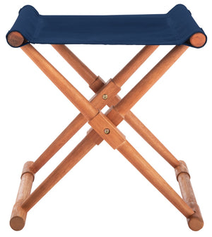 Safavieh BREANNE Outdoor Stool with Stylish Navy Upholstery - Perfect for Patios, Decks, and Lounging Areas Natural / Navy PAT7053B-SET2