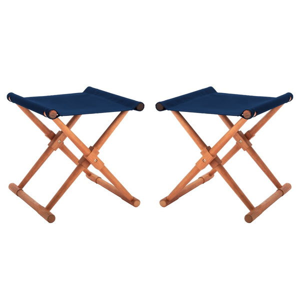 Safavieh BREANNE Outdoor Stool with Stylish Navy Upholstery - Perfect for Patios, Decks, and Lounging Areas Natural / Navy PAT7053B-SET2