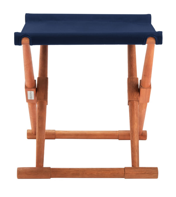 Safavieh BREANNE Outdoor Stool with Stylish Navy Upholstery - Perfect for Patios, Decks, and Lounging Areas Natural / Navy PAT7053B-SET2