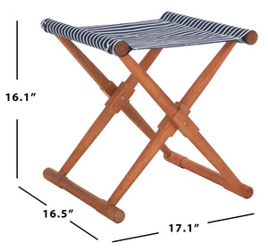 Safavieh BREANNE Outdoor Stool with Stylish Navy Upholstery - Perfect for Patios, Decks, and Lounging Areas Natural / Navy Stripe PAT7053C-SET2