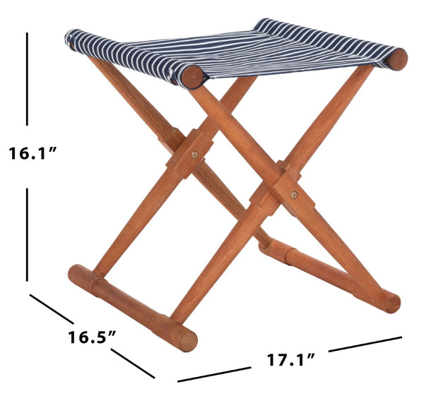Safavieh BREANNE Outdoor Stool with Stylish Navy Upholstery - Perfect for Patios, Decks, and Lounging Areas Natural / Navy Stripe PAT7053C-SET2