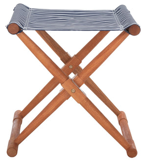 Safavieh BREANNE Outdoor Stool with Stylish Navy Upholstery - Perfect for Patios, Decks, and Lounging Areas Natural / Navy Stripe PAT7053C-SET2