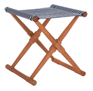 Safavieh BREANNE Outdoor Stool with Stylish Navy Upholstery - Perfect for Patios, Decks, and Lounging Areas Natural / Navy Stripe PAT7053C-SET2